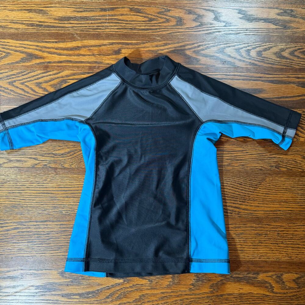 Cherokee Black Blue Gray Colorblock Rash Guard Swim Shirt XS 4